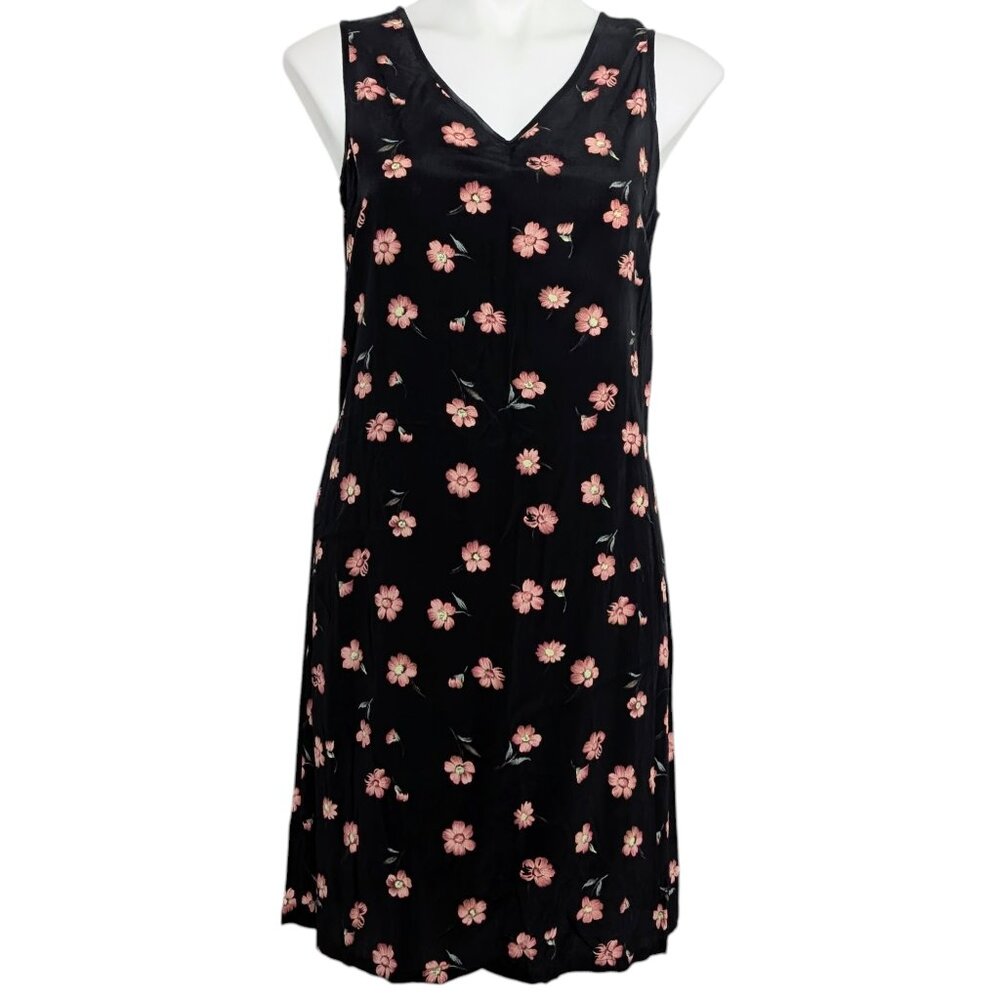 VTG Gap Black Pink Ditsy Floral Sleeveless Keyhole Back Dress Y2k